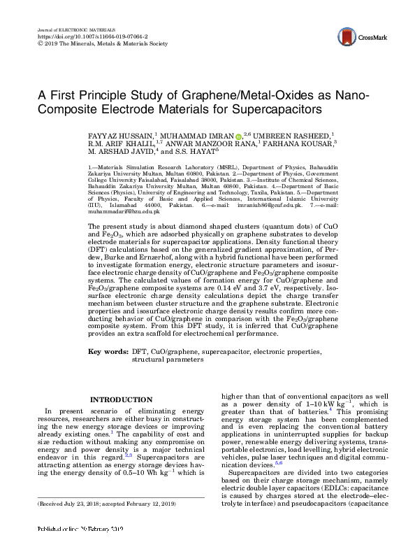 (PDF) A First Principle Study of Graphene/Metal-Oxides as Nano ...