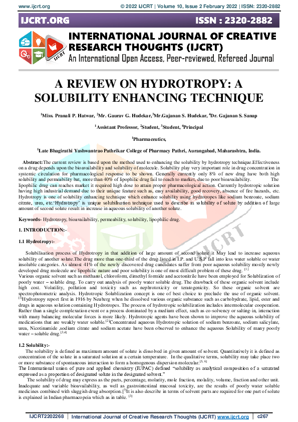 (PDF) A Review on Hydrotropy: A Solubility Enhancing Technique