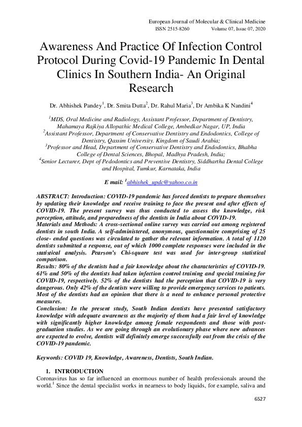 (PDF) Awareness And Practice Of Infection Control Protocol During Covid ...