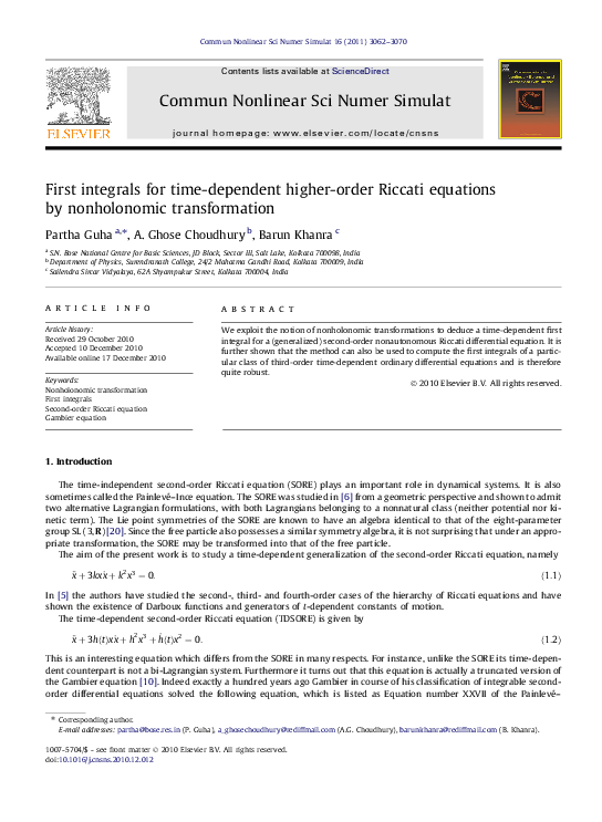 (PDF) First integrals for time-dependent higher-order Riccati equations ...