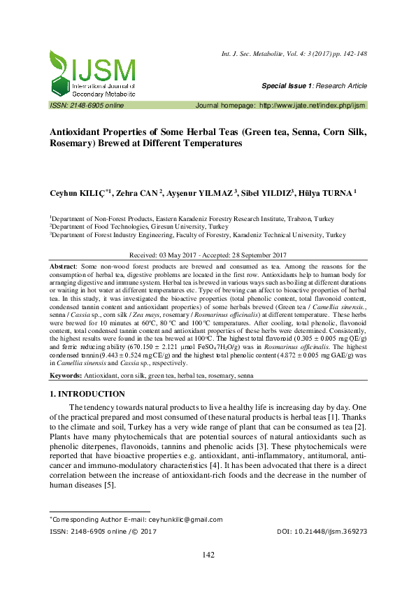 (PDF) Antioxidant Properties of Some Herbal Teas (Green tea, Senna