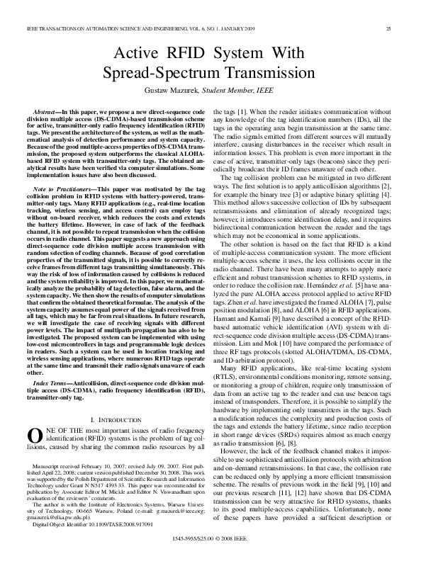 (PDF) Active RFID System With Spread-Spectrum Transmission