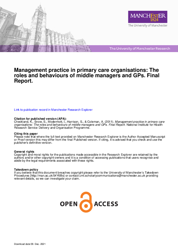 (PDF) Management practice in primary care organisations: the roles and ...