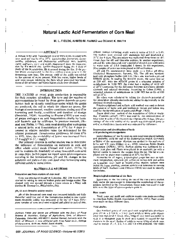 (PDF) Natural Lactic Acid Fermentation of Corn Meal