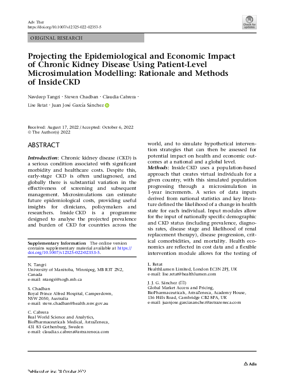 (PDF) Projecting the Epidemiological and Economic Impact of Chronic ...