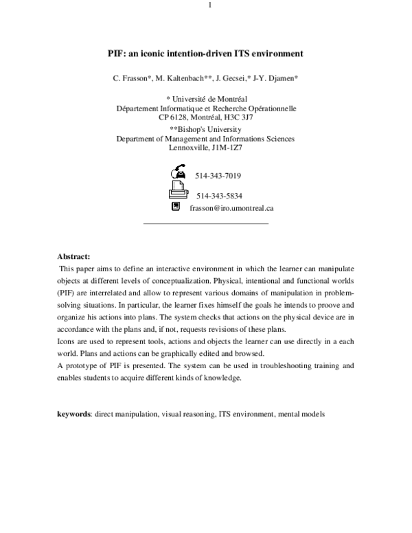 (PDF) 1 PIF : an iconic intention-driven ITS environment