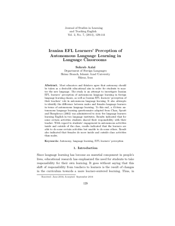 (PDF) Iranian EFL Learners’ Perception of Autonomous Language Learning ...