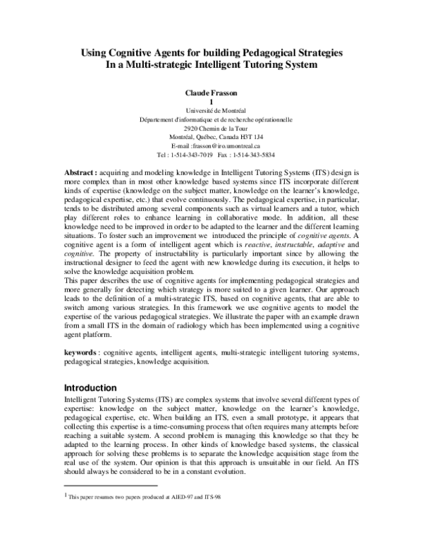 (PDF) Using cognitive agents for building pedagogical strategies in a ...