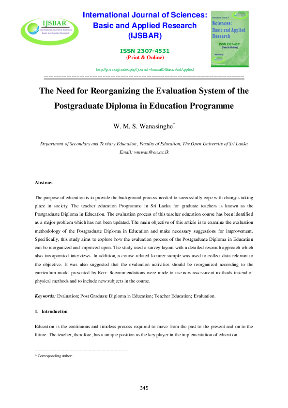 (PDF) The Need for Reorganizing the Evaluation System of the ...