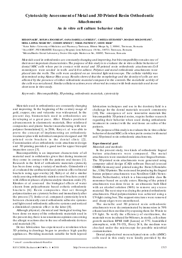 (PDF) Cytotoxicity Assessment of Metal and 3D Printed Resin Orthodontic ...