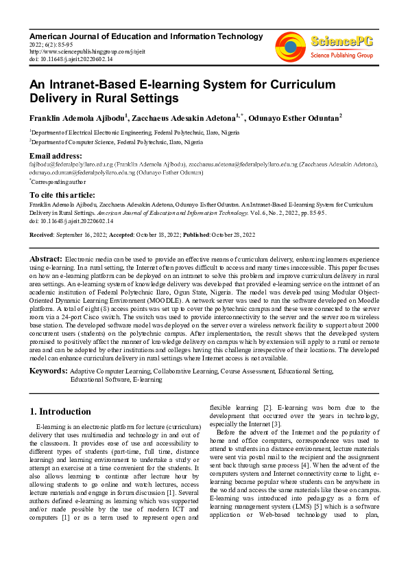 (PDF) An Intranet-Based E-learning System for Curriculum Delivery in ...