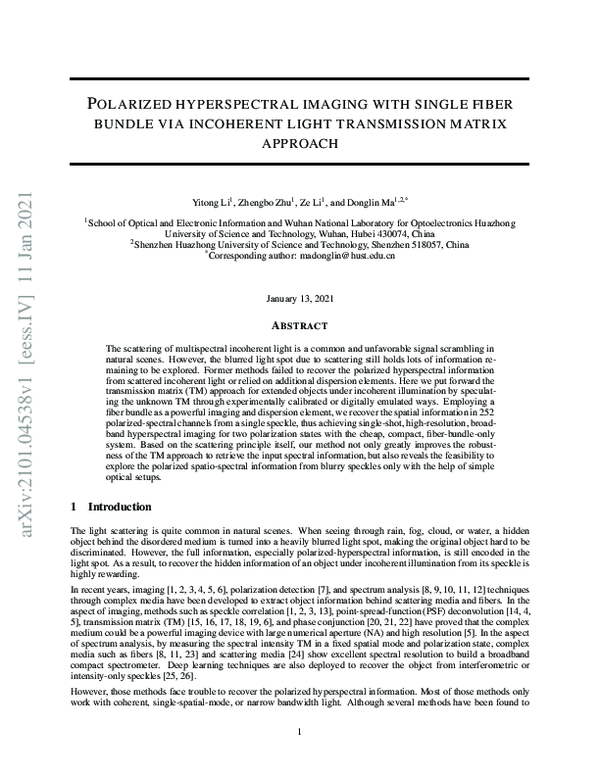 (PDF) Polarized hyperspectral imaging with single fiber bundle via ...