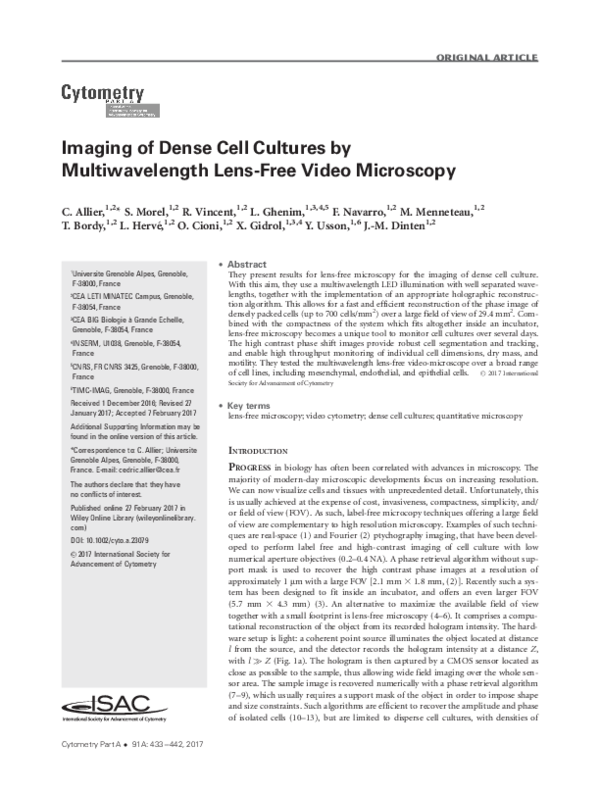 (PDF) Imaging of dense cell cultures by multiwavelength lensfree video