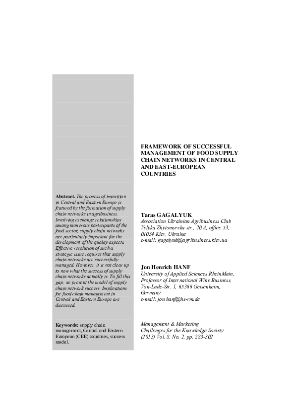 (PDF) Framework of successful management of food supply chain networks ...