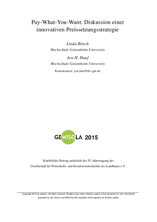 (PDF) Pay-What-You-Want: Diskussion einer innovativen ...