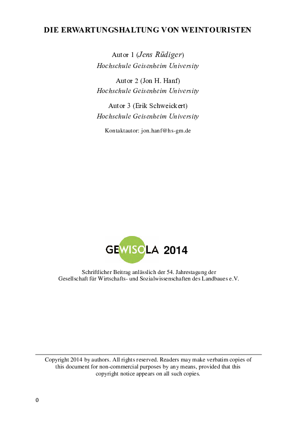 (PDF) Die Erwartungshaltung Von Weintouristen