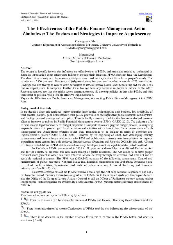 (PDF) The Effectiveness of the Public Finance Management Act in