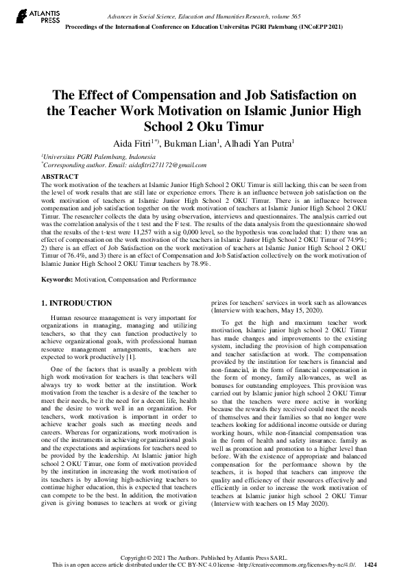 (PDF) The Effect of Compensation and Job Satisfaction on the Teacher ...