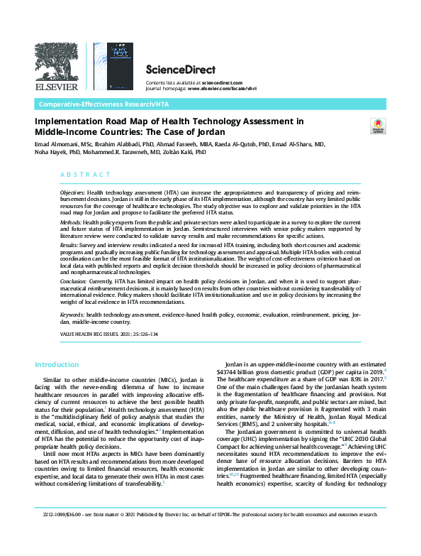 (PDF) Implementation Road Map of Health Technology Assessment in Middle ...