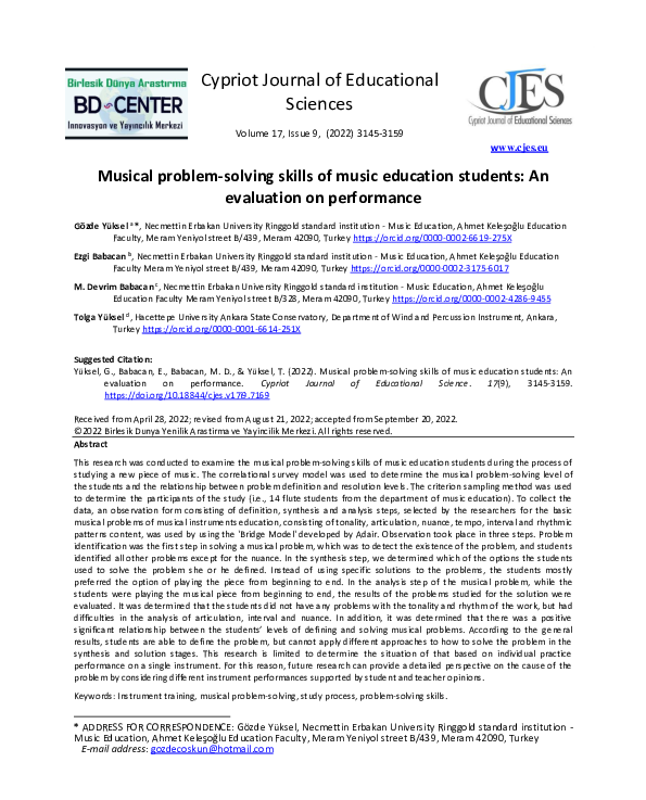 (PDF) Musical problem-solving skills of music education students: An ...