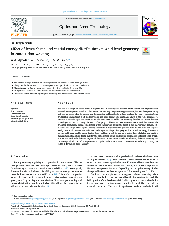 (PDF) Effect of beam shape and spatial energy distribution on weld bead ...