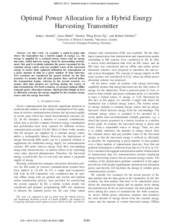 (PDF) Optimal power allocation for a hybrid energy harvesting transmitter