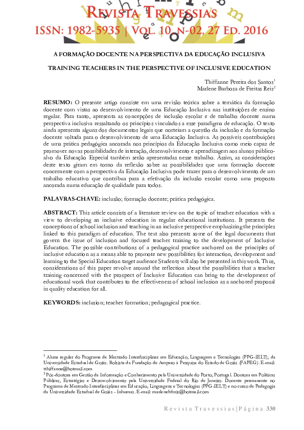 (PDF) Training teachers in the perspective of inclusive education