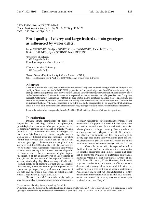 (PDF) Fruit quality of cherry and large fruited tomato genotypes as ...