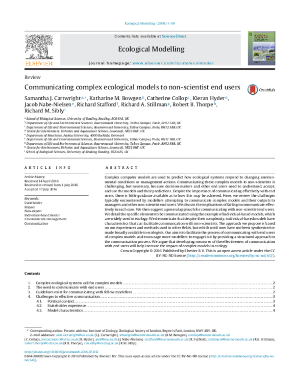 (PDF) Communicating complex ecological models to non-scientist end users