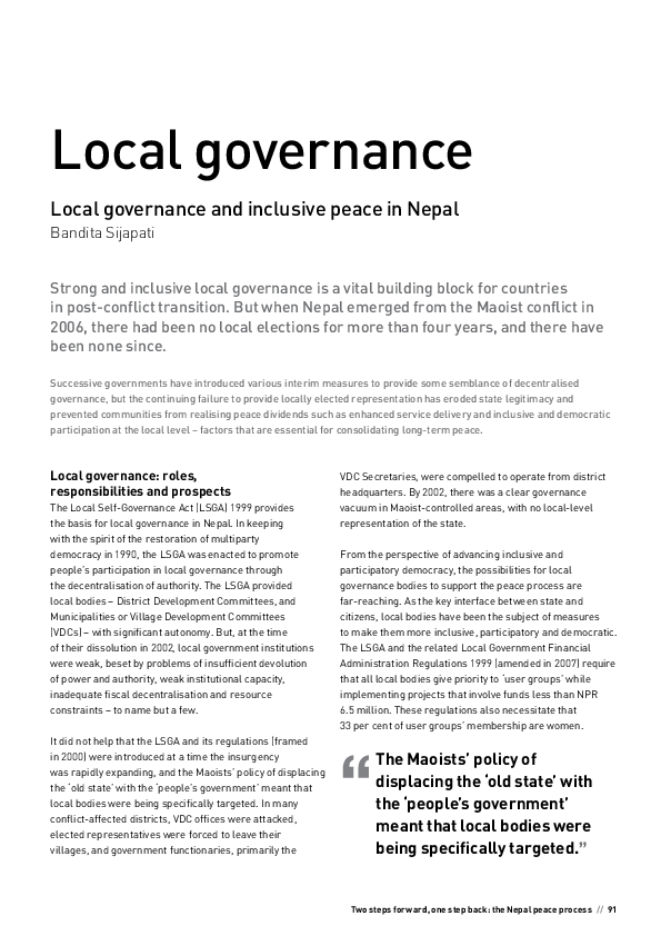 (PDF) Local governance and inclusive peace in Nepal