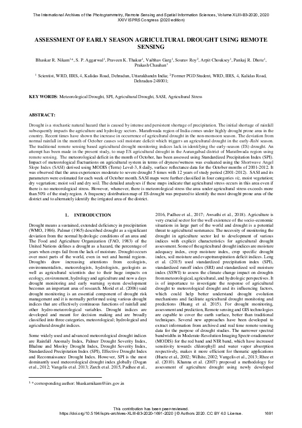 (PDF) Assessment of Early Season Agricultural Drought Using Remote Sensing