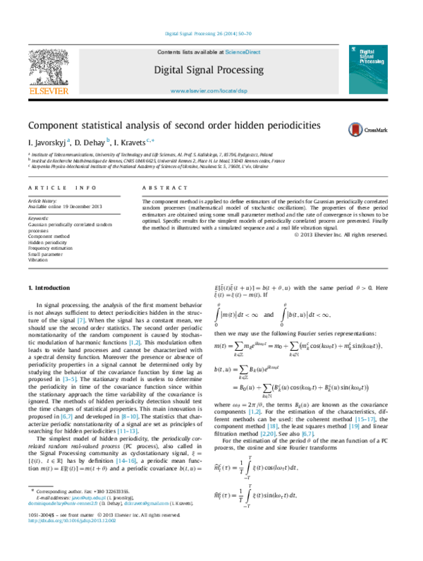 (PDF) Component statistical analysis of second order hidden periodicities
