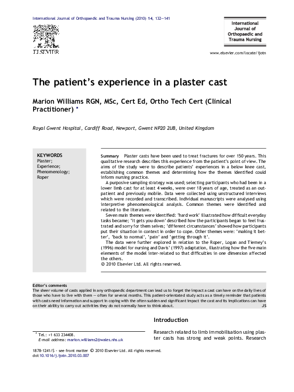 (PDF) The patient’s experience in a plaster cast