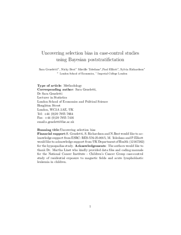 (PDF) Uncovering selection bias in case-control studies using Bayesian ...