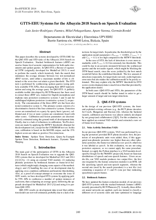 (PDF) GTTS-EHU Systems for the Albayzin 2018 Search on Speech Evaluation