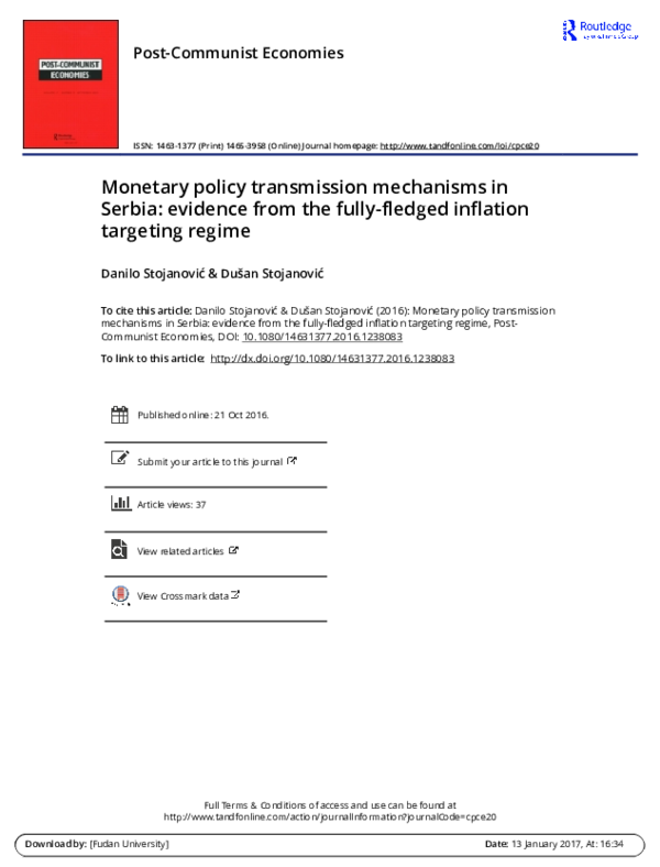 (PDF) Monetary policy transmission mechanisms in Serbia: evidence from ...