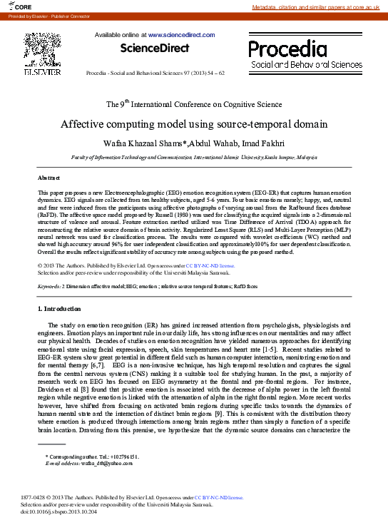 (PDF) Affective Computing Model Using Source-temporal Domain