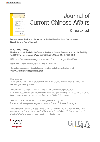 (PDF) The Paradox of Middle-Class Attitudes in China: Democracy, Social ...