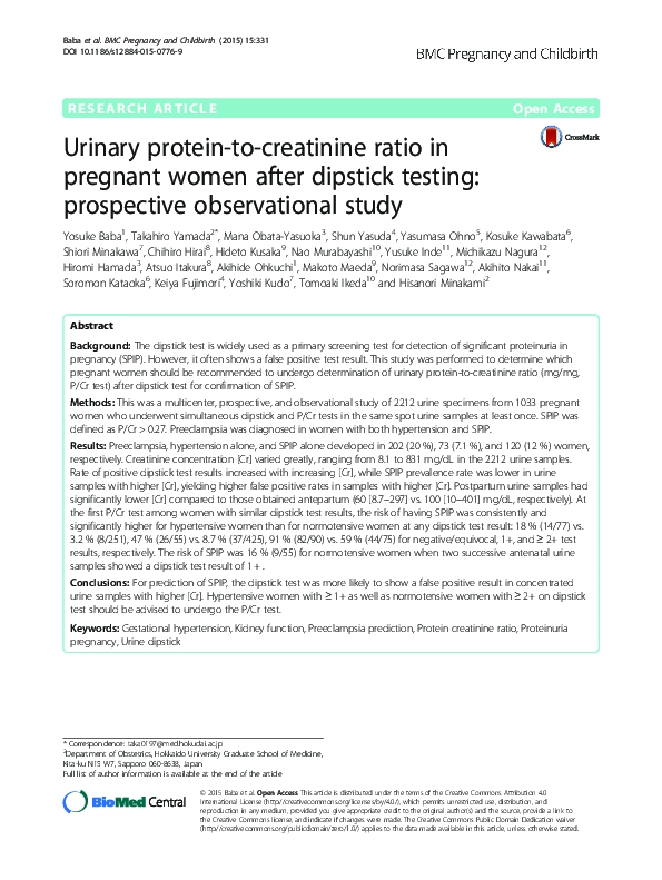 (PDF) Urinary proteintocreatinine ratio in pregnant women after