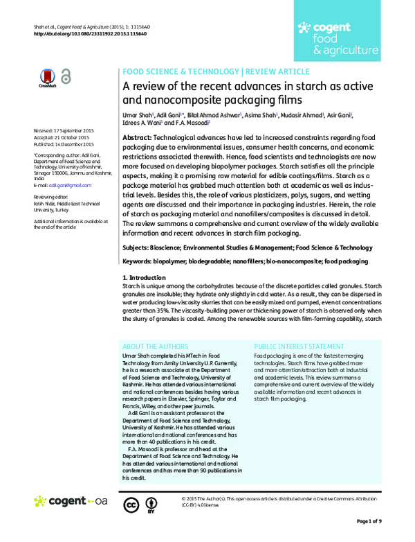 (PDF) A review of the recent advances in starch as active and ...