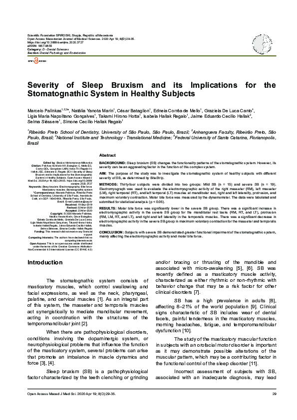 (PDF) Severity of Sleep Bruxism and its Implications for the ...
