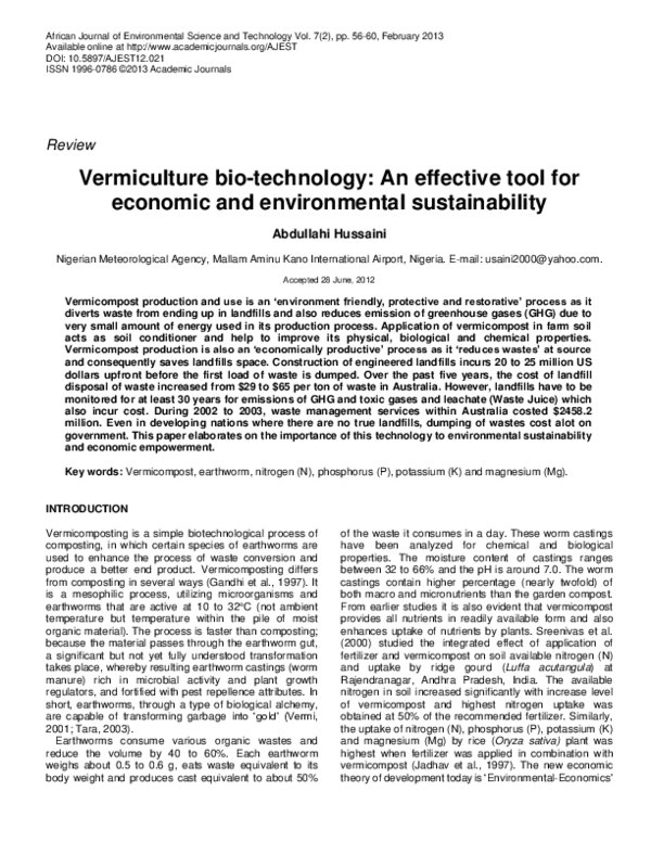 (PDF) Vermiculture biotechnology An effective tool for economic and