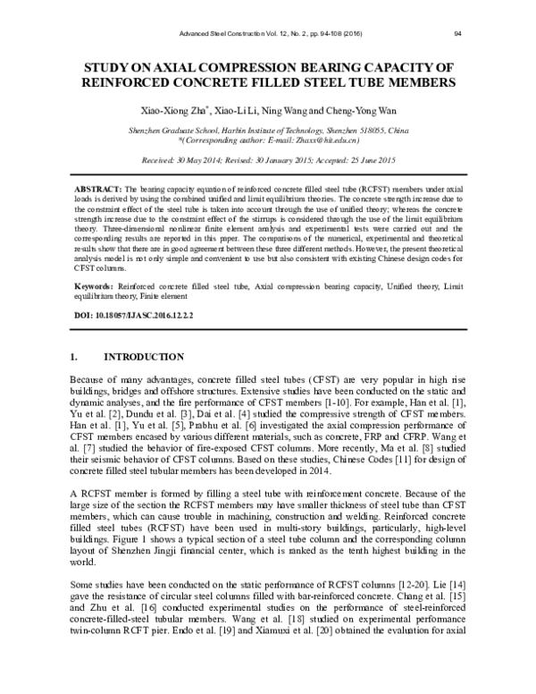 (PDF) Study on Axial Compression Bearing Capacity of Reinforced ...