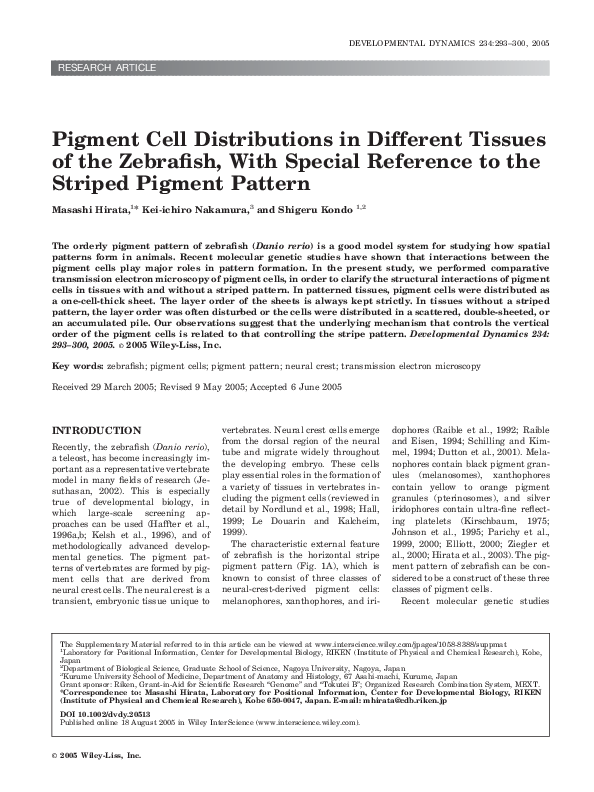 (PDF) Pigment cell distributions in different tissues of the zebrafish ...