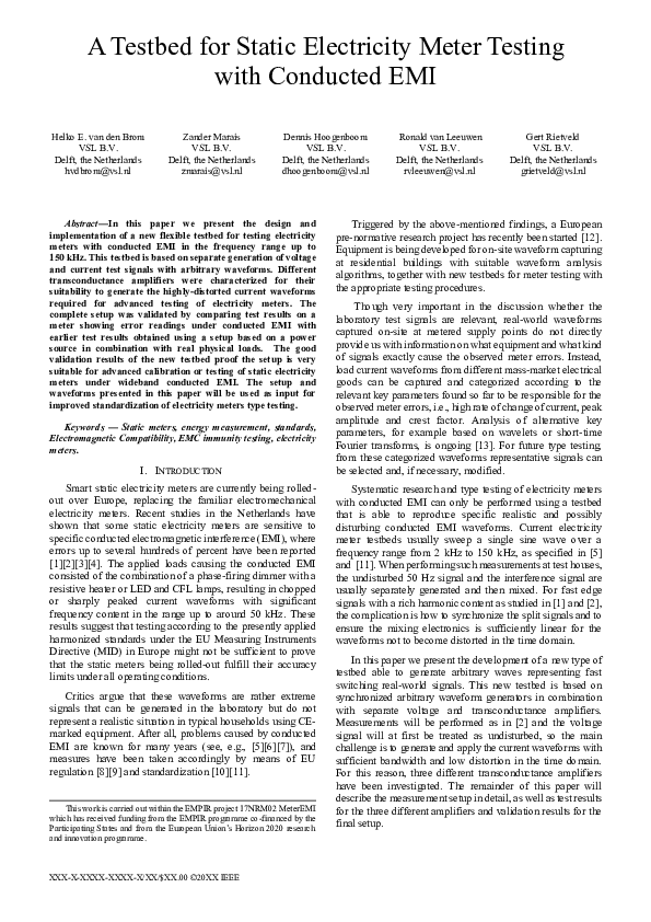 (PDF) A Testbed for Static Electricity Meter Testing with Conducted EMI