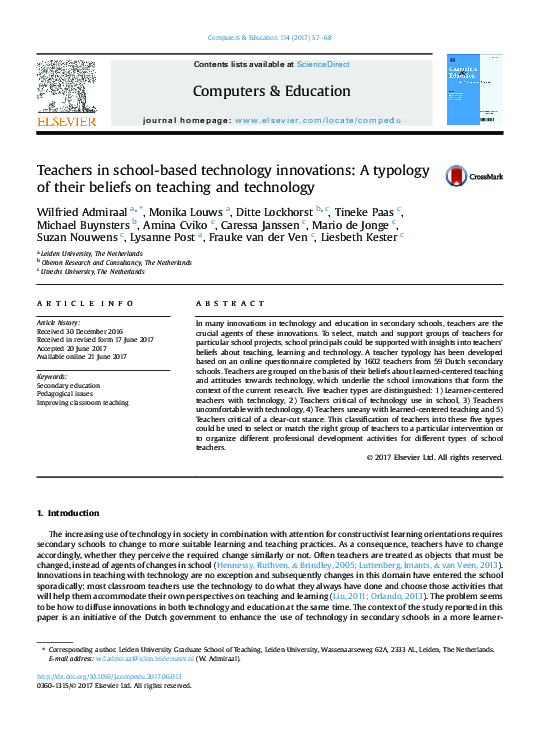 (PDF) Teachers in school-based technology innovations: A typology of ...