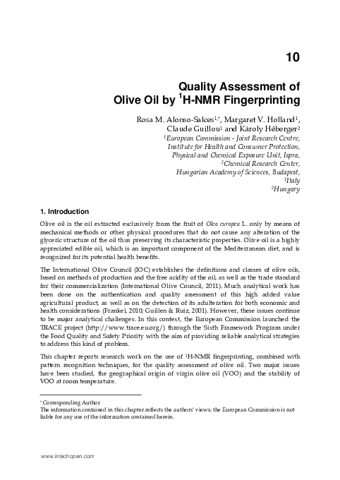 (PDF) Quality Assessment of Olive Oil by 1H-NMR Fingerprinting