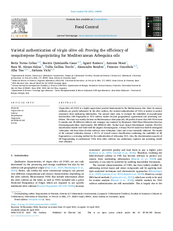 (PDF) Varietal authentication of virgin olive oil: Proving the ...