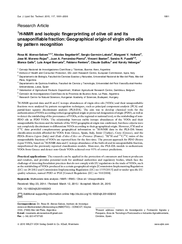 (PDF) 1 H‐NMR and isotopic fingerprinting of olive oil and its ...