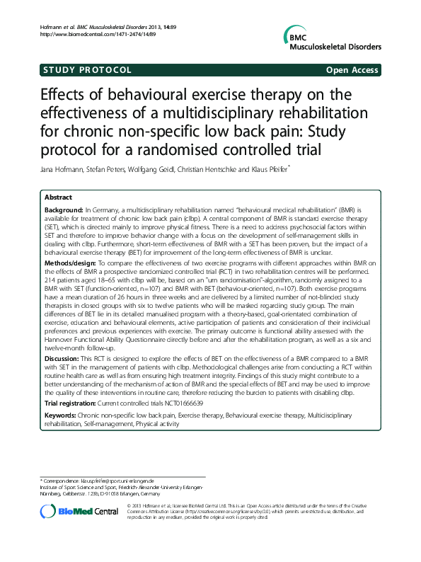(PDF) Effects of behavioural exercise therapy on the effectiveness of a ...